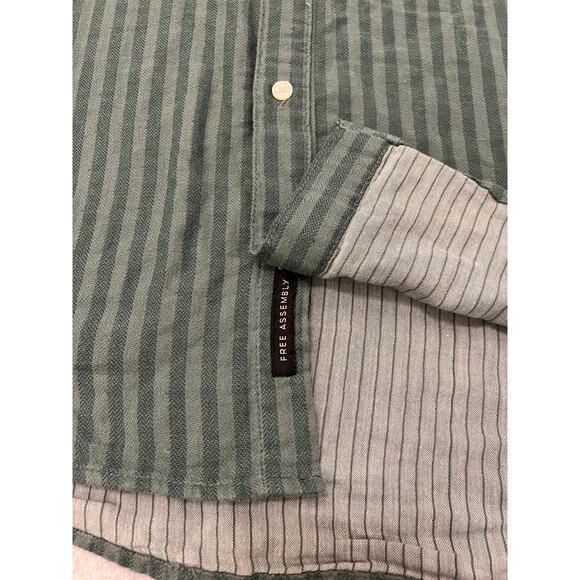 Free Assembly Button Up Shirt Mens L Long Sleeve Striped Organic Cotton Green - Picture 14 of 16